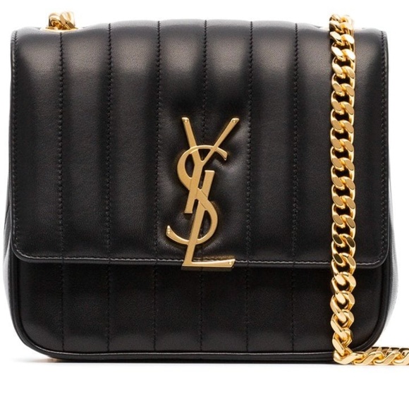Saint Laurent Handbags - Saint Laurent Black Lambskin Quilted Vicky Bag